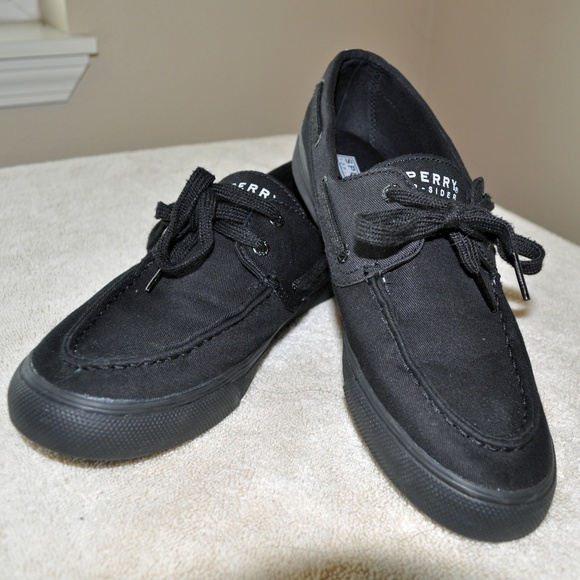 Sperry Topsider Black Canvas Boat Shoes 